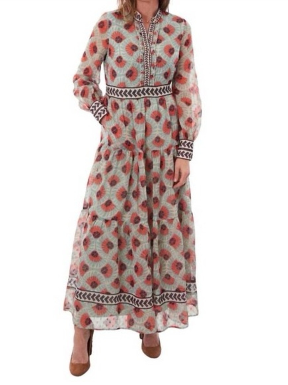 CK Bradley Annabelle long sleeve maxi dress in fan seafoam Bohemian size L